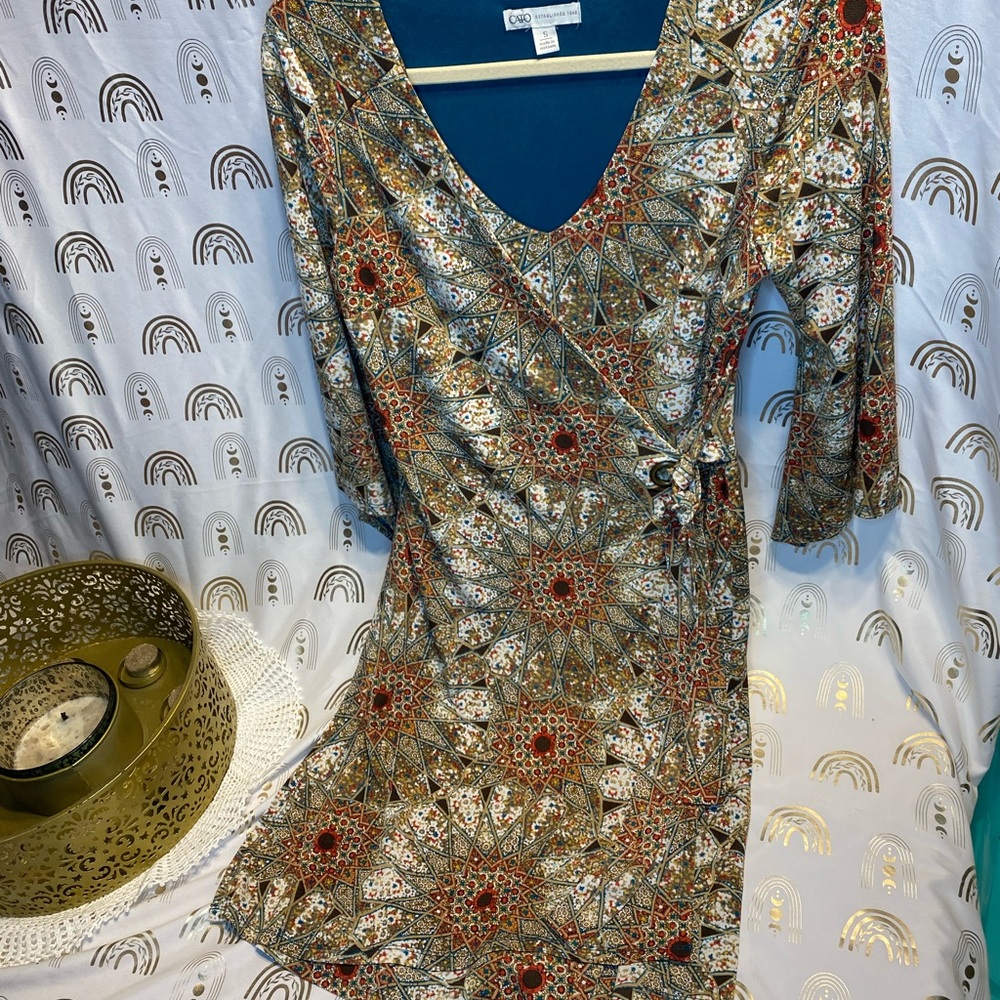 Cato  Sheath Dress V-Neck Wrap 3/4 Sleeve
